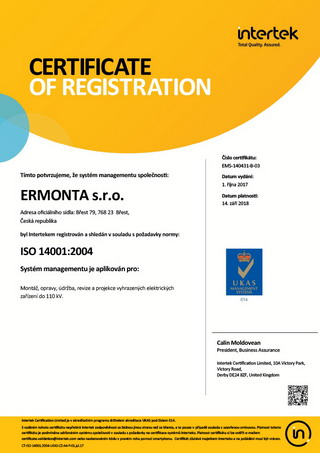 ISO 14001:2004 - ERMONTA s.r.o.