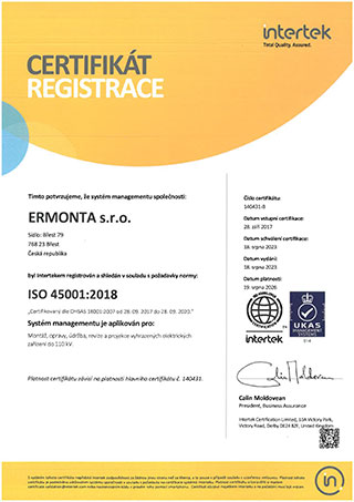ISO 45001:2018 dle OHSAS 18001:2007 - ERMONTA s.r.o.