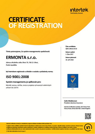ISO 9001:2008 - ERMONTA s.r.o.